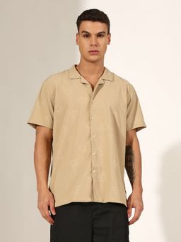 SHOWOFF - Men Beige Half Sleeve Cuban Collar Shirt