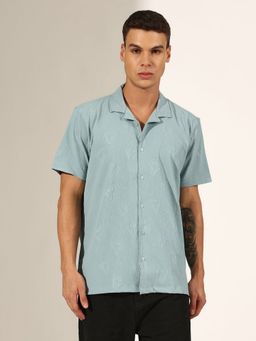 SHOWOFFFF - Men Sea Green Half Sleeve Cuban Collar Shirt