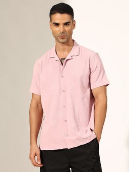 SHOWOFF - Men Pink Half Sleeve Cuban Collar Shirt