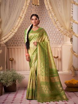 Odette - Green Raw Silk Saree with Unstitched Blouse