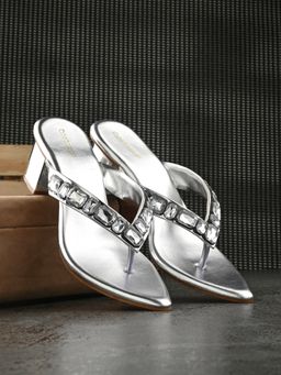 CLOG LONDON - Silver Comfortable Heel Sandals