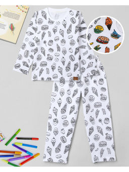 FUNKRAFTS - White Delights Printed Self Coloring T-shirt & Pyjama with Fabric Marker