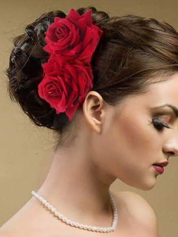 OOMPH - Jewellery Red Roses Single Piece Wedding Party Hair Comb Pin