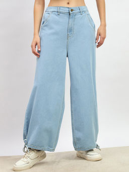 Styli - Women Blue Light Weight Wide Leg Ankle Length Jeans