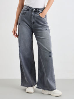 Styli - Women Grey Wide Leg Denim Jeans