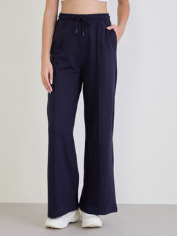 Styli - Women Navy Blue Wide Leg Pin Tuck Pant