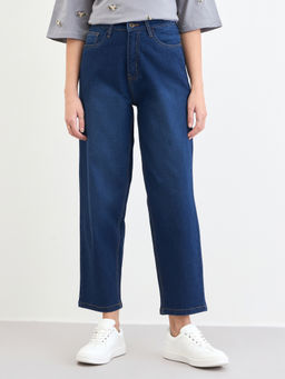 Styli - Women Navy Blue Narrow Barrel Fit Jeans