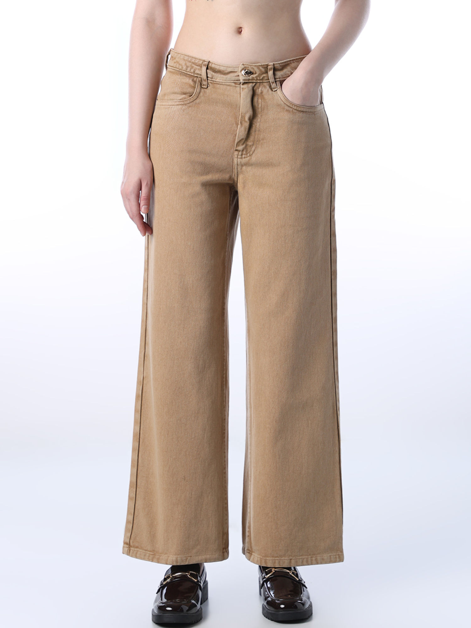 only Women Solid Regular Fit Mid-Rise Brown Jeans-picture-12