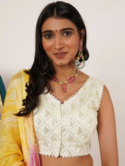 BeAbhika - Bold Red and Green Meenakari Necklace with Peacock Motif Earrings