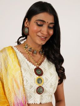 BeAbhika - Rustic Floral Motif Hand Crochet Necklace with Matching Earrings