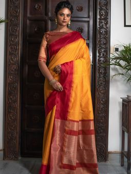 Odette - Yellow Festive Art Silk Saree with Unstitched Blouse