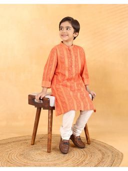 Fabindia - Orange Cotton Blend Hand Block Long Kurta
