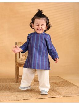 Fabindia - Blue Viscose Blend Striped Long Kurta