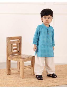 Fabindia - Blue Cotton Dobby Long Kurta