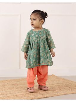 Fabindia - Green Cotton Silk Hand Block Kurta with Salwar