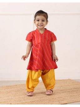 Fabindia - Red Viscose Blend Kurta with Salwar