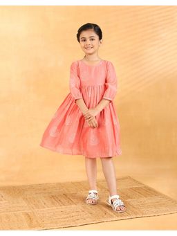 Fabindia - Pink Cotton Silk Hand Block Dress