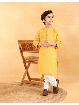 Fabindia - Yellow Cotton Dobby Long Kurta