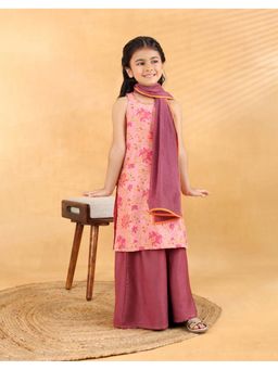 Fabindia - Pink Cotton Silk Blend Hand Block Palazzo Set