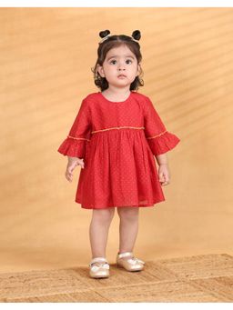 Fabindia - Red Cotton Silk Blend Hand Block Dress