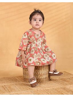 Fabindia - Peach Cotton Hand Block Dress