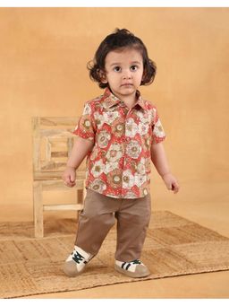Fabindia - Orange Cotton Hand Block Floral Shirt