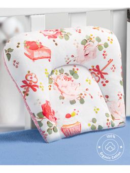 Bonfino - Premium Organic Cotton U Shape Pillow Cupcake Print-Pink&White (0-6 Months)