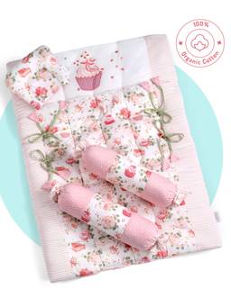 Bonfino - Premium Organic Cotton Gadda Set Cup cake Print-Pink (0-12 Months)