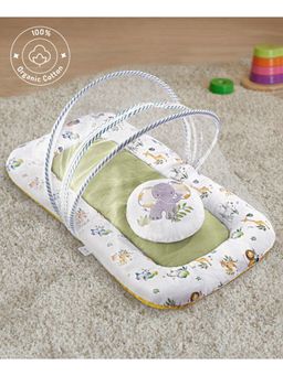 Bonfino - Premium Organic Cotton Mattress Set with Net African Safari Print-Green (0-9 Months)