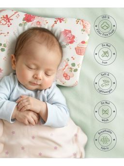 Bonfino - Premium Cotton Rectangluar Shape Memory Foam Pillow-Cupcake Print (0-24 Months)