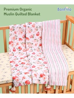 Bonfino - Premium Organic Muslin Quilted Blanket Cup Cake Print-Pink & White (0-24 Months)
