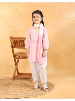 Fabindia - Pink Cotton Chikankari Salwar Suit Set