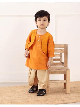 Fabindia - Yellow Viscose Blend Embroidered Kurta with Dhoti