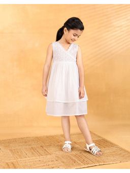 Fabindia - White Cotton Chikankari Cupcake Dress