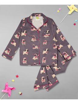 Pyjama Party - Pug Life Kids Pure Cotton Pyjama Set with Notched Collar