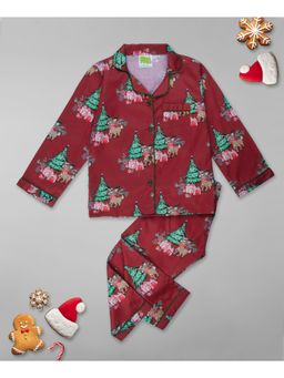 Pyjama Party - Holly Jolly Kids Pure Cotton Pyjama Set with Notched Collar