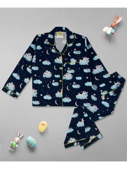 Pyjama Party - Bunny In The Cloud Kids Pure Cotton Pyjama Set with Notched Collar