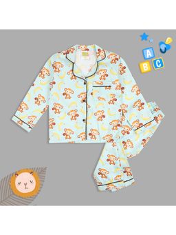 Pyjama Party - Funky Monkey Kids Pure Cotton Pyjama Set with Notched Collar