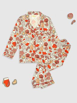Pyjama Party - Gingerbread Kids Pure Cotton Pyjama Set with Notched Collar