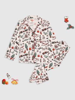Pyjama Party - Season's Greetings Kids Pure Cotton Pyjama Set with Notched Collar
