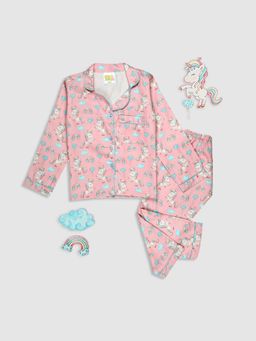 Pyjama Party - Unicorn Utopia Kids Pure Cotton Pyjama Set with Notched Collar