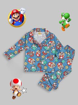 Pyjama Party - Super Mario Kids Pure Cotton Pyjama Set with Notched Collar