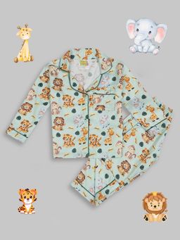 Pyjama Party - Into the Jungle Kids Pure Cotton Pyjama Set with Notched Collar