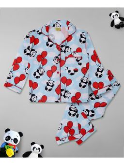 Pyjama Party - Happy Panda Kids Cotton Rayon Pyjama Set with Notched Collar