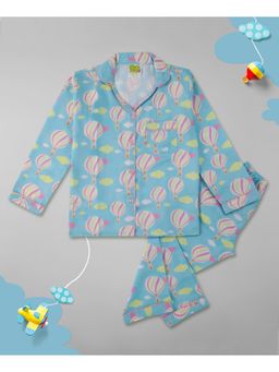 Pyjama Party - Hot Air Balloon Kids Cotton Rayon Pyjama Set with Notched Collar