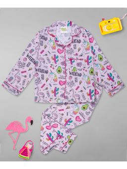 Pyjama Party - Pink Party Kids Cotton Rayon Pyjama Set with Notched Collar