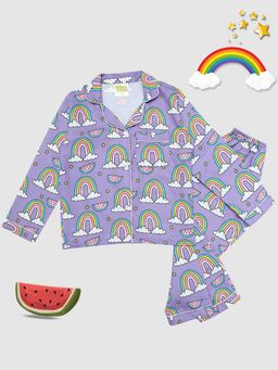 Pyjama Party - Rainbow Chaser Kids Cotton Rayon Pyjama Set with Notched Collar