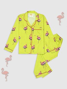 Pyjama Party - Flamingo Fluff Kids Cotton Rayon Pyjama Set with Notched Collar