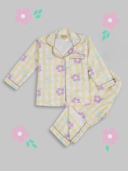 Pyjama Party - Blooming Checks Kids Cotton Rayon Pyjama Set with Notched Collar