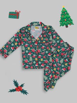 Pyjama Party - Merry Christmas Kids Cotton Rayon Pyjama Set with Notched Collar